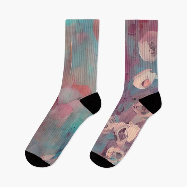 Item preview, Muted pink and blue abstract flowers designed and sold by ibelieveimages.