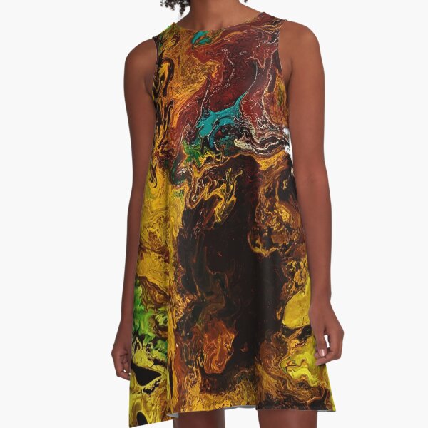 Sunflowers, acrylic pouring medium on canvas A-Line Dress