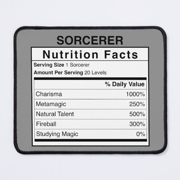 Item preview, D&D Sorcerer Nutrition Facts designed and sold by erincrnkdesign.