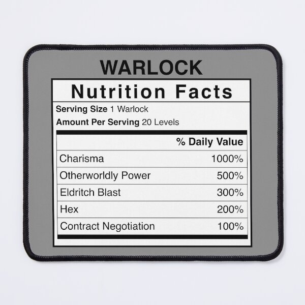 Item preview, D&D Warlock Nutrition Facts designed and sold by erincrnkdesign.