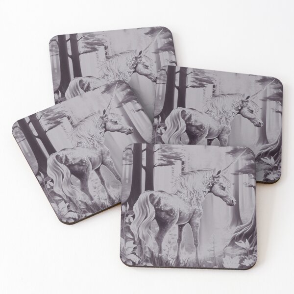 Item preview, Magical Unicorn in Enchanted Forest - Monochrome Digital Painting designed and sold by Moneline.