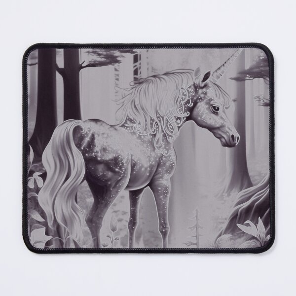 Item preview, Magical Unicorn in Enchanted Forest - Monochrome Digital Painting designed and sold by Moneline.