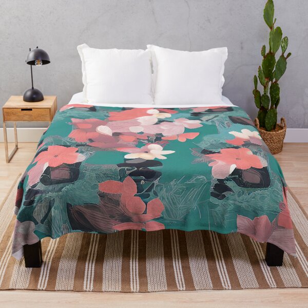 Item preview, Abstract orange flowers on teal designed and sold by ibelieveimages.