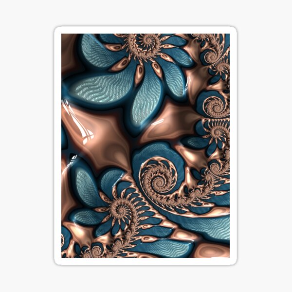 Teal and Chocolate Swirl - Blue Brown Fractal Spirals Sticker