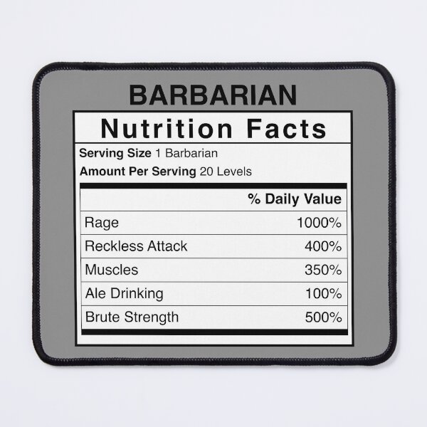 Item preview, D&D Barbarian Nutrition Facts designed and sold by erincrnkdesign.
