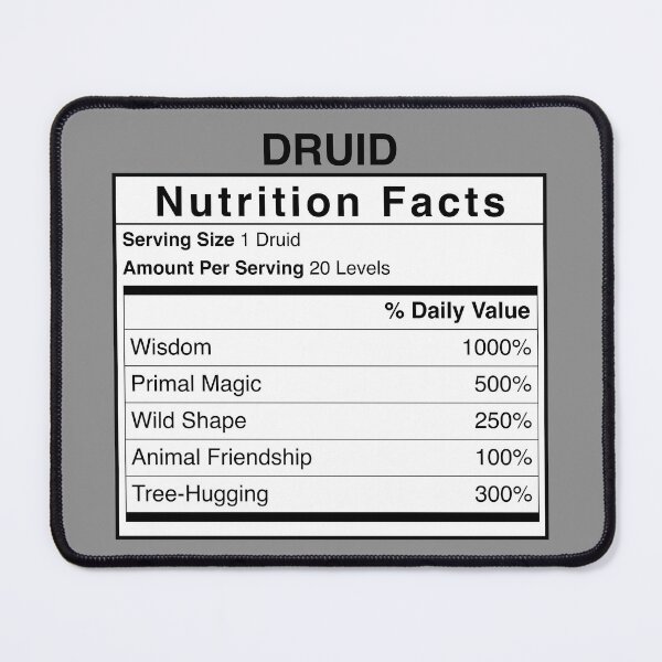Item preview, D&D Druid Nutrition Facts designed and sold by erincrnkdesign.