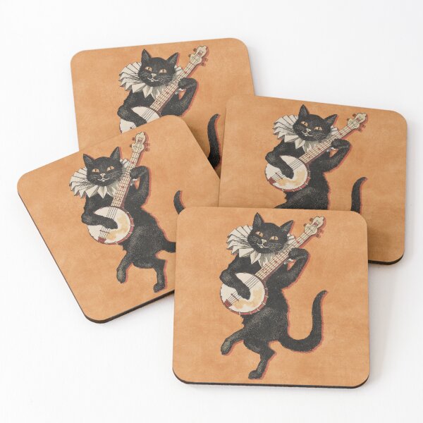 Item preview, The Black Cat. Vintage Illustration of cat dancing and playing the banjo. 1896 designed and sold by Gin  Neko.