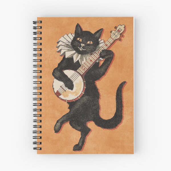 Item preview, El gato negro. Ilustración antigua de un gato bailando y tocando el banjo. 1896 designed and sold by Gin Neko.