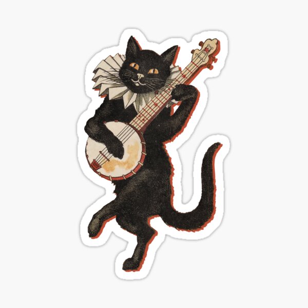 Artikel-Vorschau von Die schwarze Katze. Vintage-Illustration einer Katze, die tanzt und Banjo spielt. 1896, designt und verkauft von Gin  Neko.