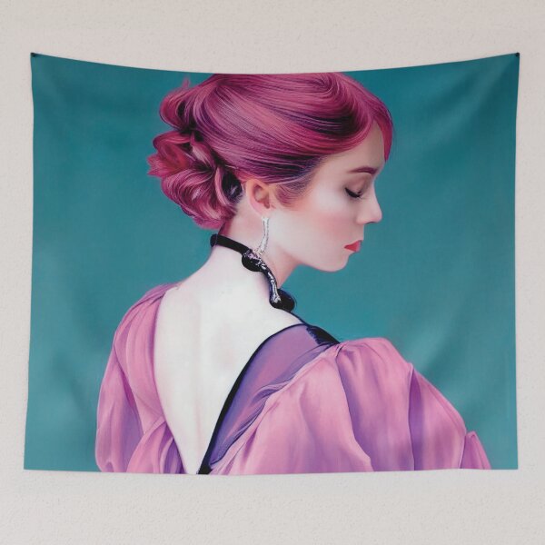 Item preview, a painting of a woman with pink hair designed and sold by DesignAtYO.