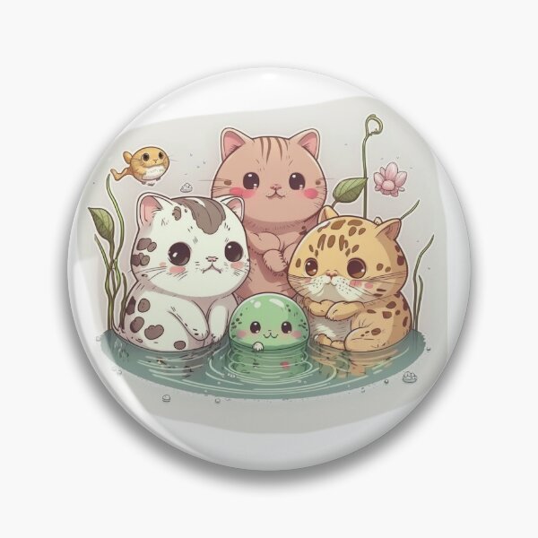 Item preview, Kawaii Cats and tadpoles hanging out in pond designed and sold by Ravenclouds.