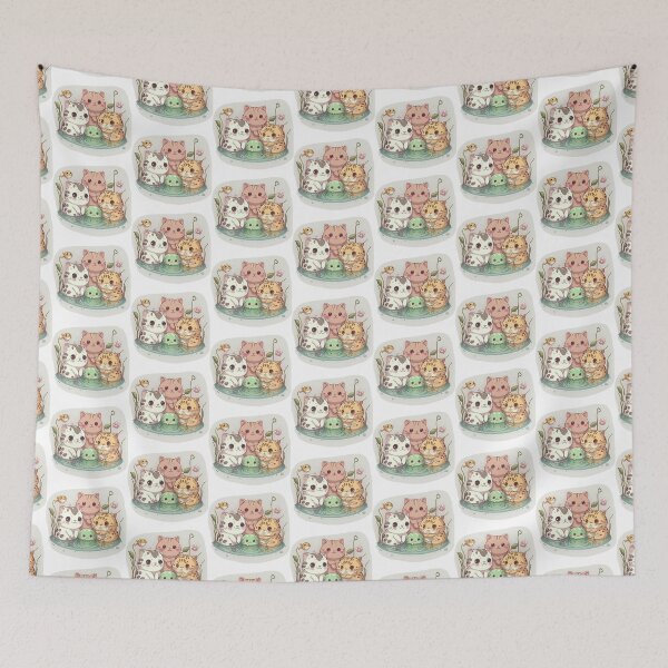 Item preview, Kawaii Cats and tadpoles hanging out in pond designed and sold by Ravenclouds.