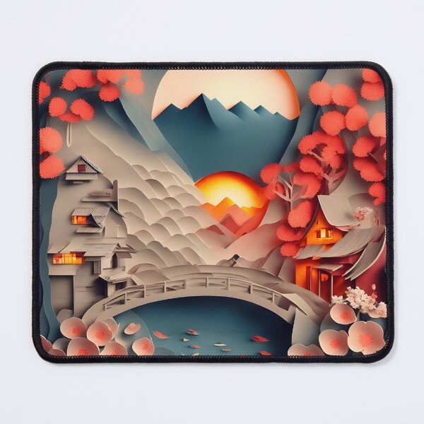 Item preview, Sunset Mountain Bridge in Paper art style designed and sold by FormFinder.