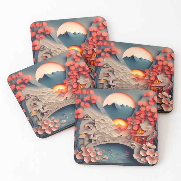 Item preview, Sunset Mountain Bridge in Paper art style designed and sold by FormFinder.