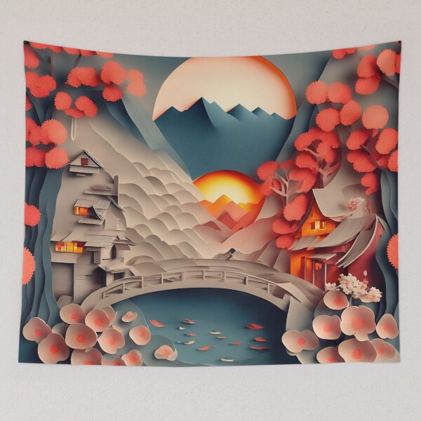 Item preview, Sunset Mountain Bridge in Paper art style designed and sold by FormFinder.