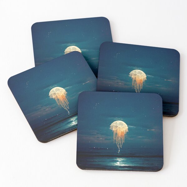Item preview, Enchanted jellyfish, flying above the ocean on a beautiful evening designed and sold by Signe Ulstrup.