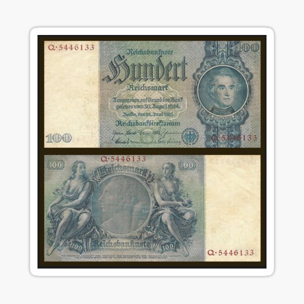 100 Deutsche Reichsmark 1924-1948 - Vorder- & Rückseite Sticker