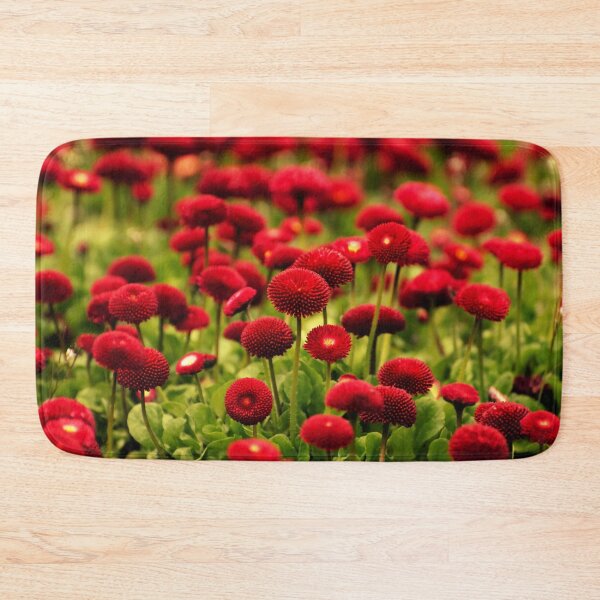 Item preview, red english daisy flowers in a field of grass designed and sold by fowons.