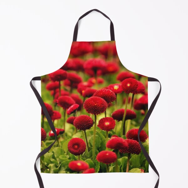 Item preview, red english daisy flowers in a field of grass designed and sold by fowons.