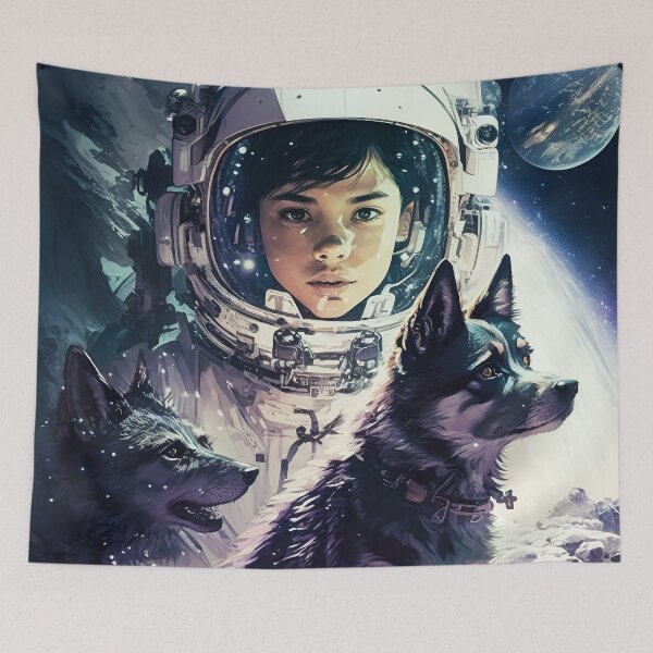 Item preview, Girl & Dogs in Space Fantastic Retro 80s designed and sold by AIWanderer.