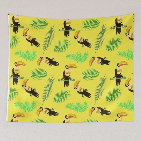 Item preview, Yellow tropical seamless pattern with toucan bird and palm tree designed and sold by CutieBlue.