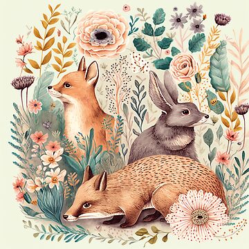 Wallpaper Art Pets English Floral Woodland Animals Wallpaper
