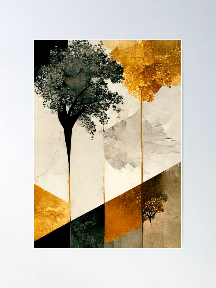 Beautiful abstract art, with landscape trees by in black. Sale Poster Ulstrup Signe gold, for | and Redbubble beige and 