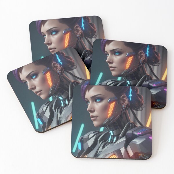 Item preview, Blue Eyes Futurist Cyborg Girl Neon Lights - Cyberpunk Collection designed and sold by SpektroDesign.