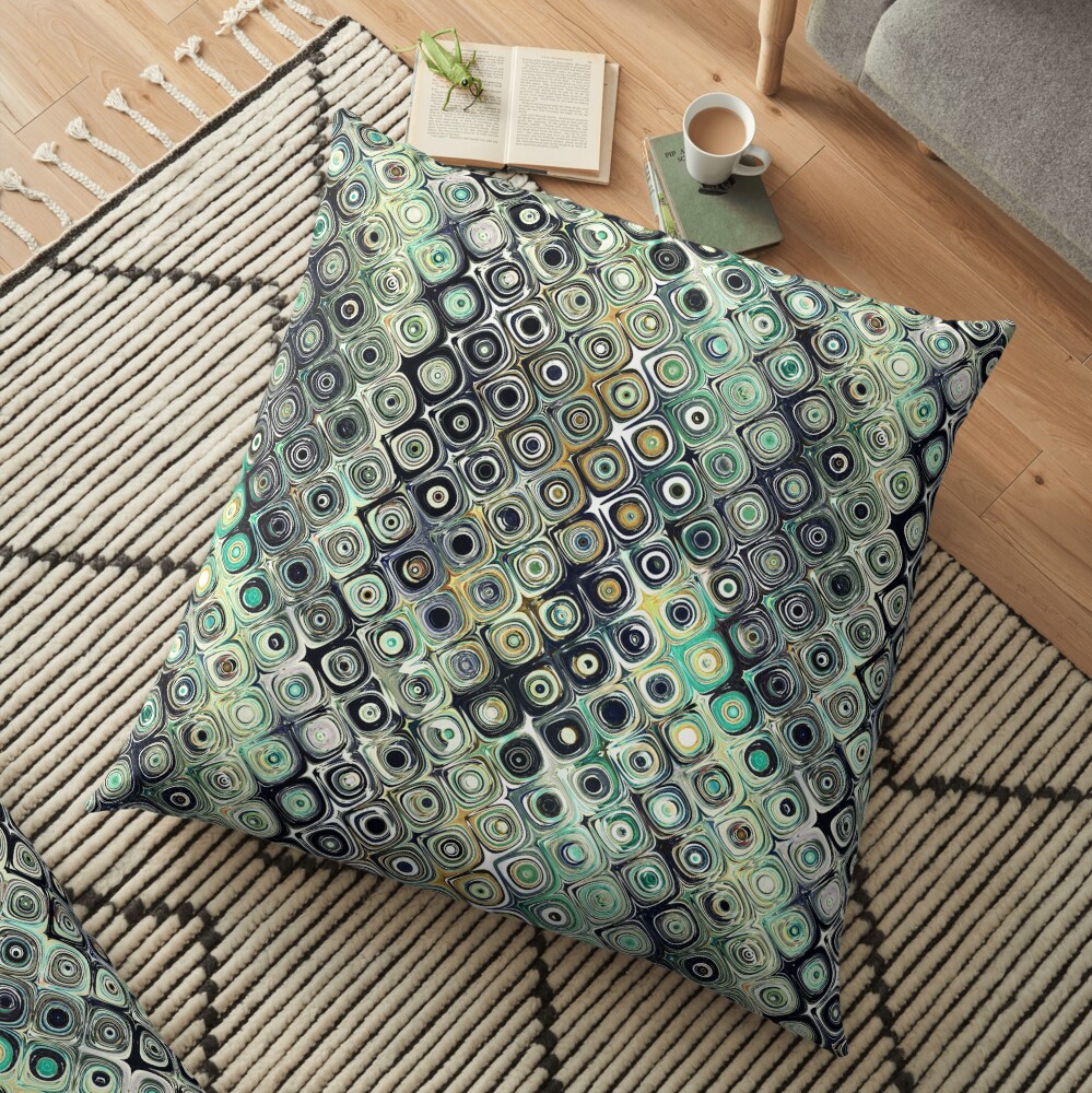 Green And Gold Shapes Pattern Floor Pillow