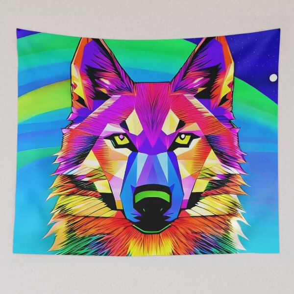 Artikelvorschau, Verträumter Wolf in Regenbogenfarben entworfen und verkauft von ElLocoMus.