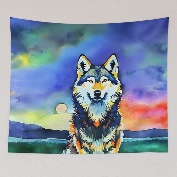 Item preview, Cuadro de acuarela Lobo colorido designed and sold by ElLocoMus.