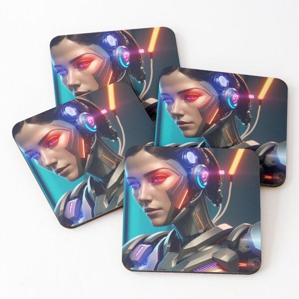 Item preview, Beautiful Cyborg, Cybernetic Girl Red Blue Eyes, Neon Lights - Cyberpunk Collection designed and sold by SpektroDesign.