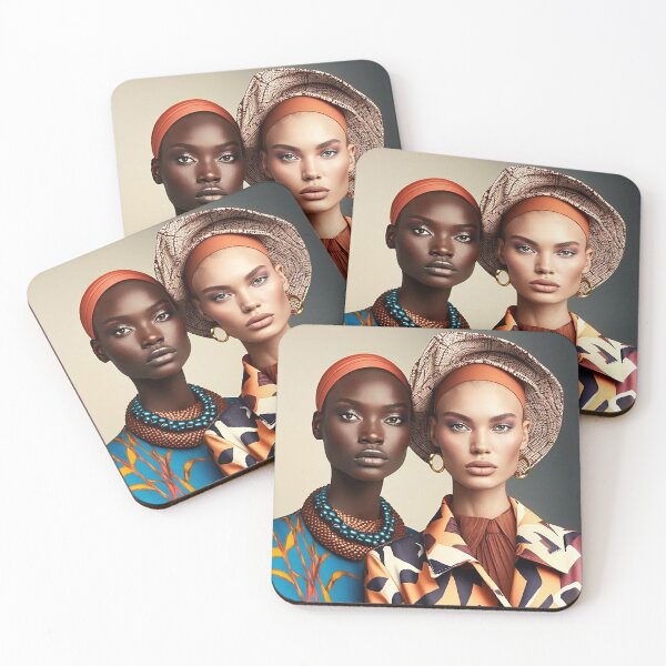 Item preview, portrait  of two beautiful models one afro american and one caucasian dressed in extravagant way designed and sold by Ladidia.