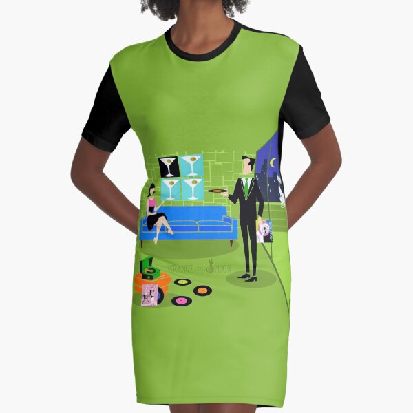 Retro Urban Cartoon Couple Graphic T-Shirt Dress