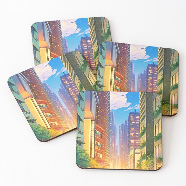 Item preview, a street with tall buildings anime scenery designed and sold by hedoniism-shop.