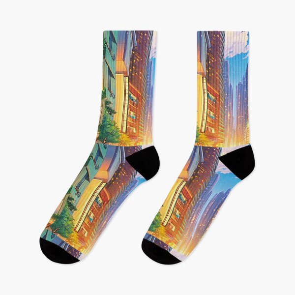 Item preview, a street with tall buildings anime scenery designed and sold by hedoniism-shop.