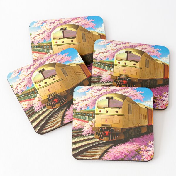 Item preview, train parked next to pink cherry trees anime scenery designed and sold by hedoniism-shop.