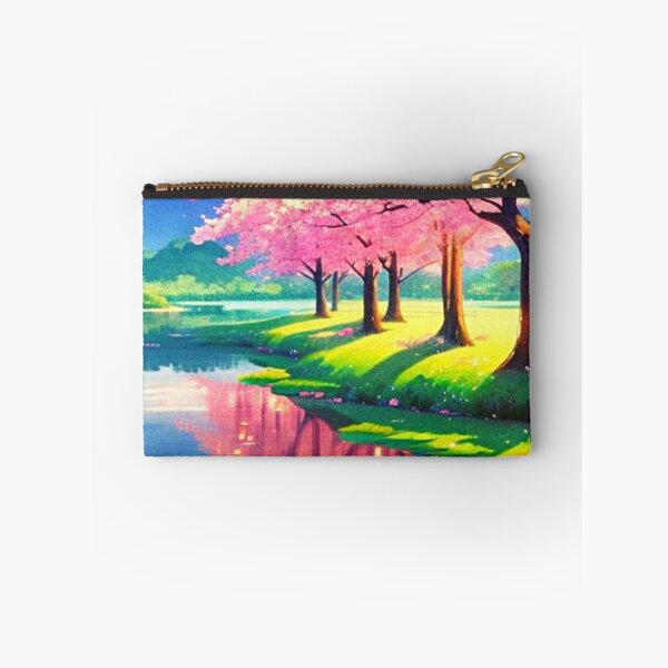 Item preview, pink cherry trees by the pond anime scenery designed and sold by hedoniism-shop.
