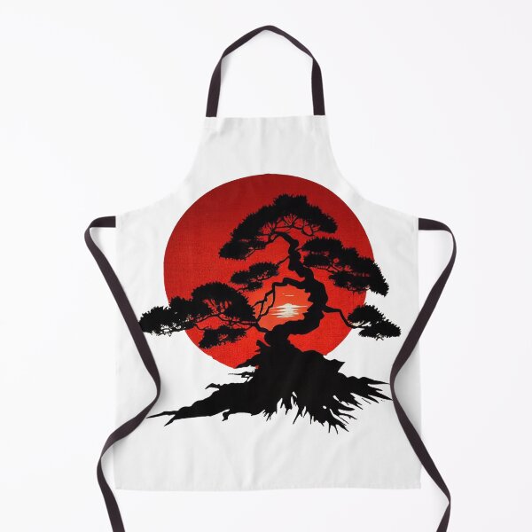 Aperçu de l'œuvre Sérénité en rouge, bonsaï japonais sur fond de soleil levant créée et vendue par ThreadofHonor.