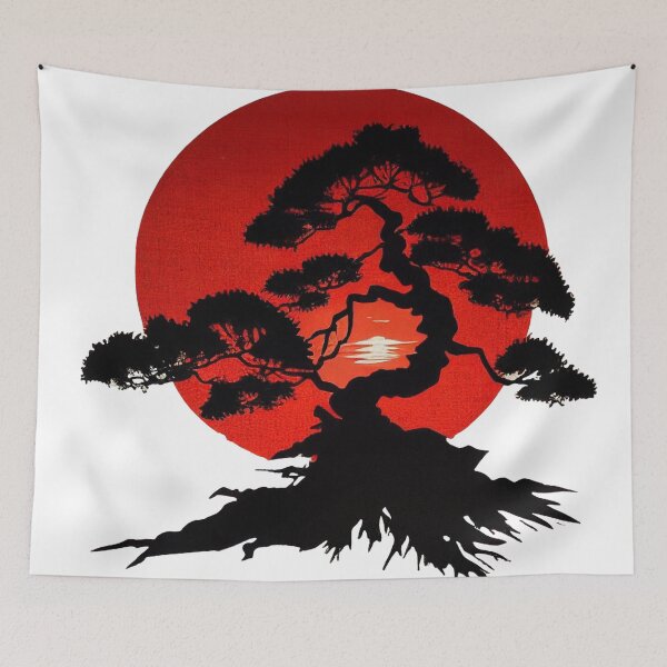 Item preview, Serenity in Red, Japanese Bonsai on a Rising Sun Background designed and sold by ThreadofHonor.