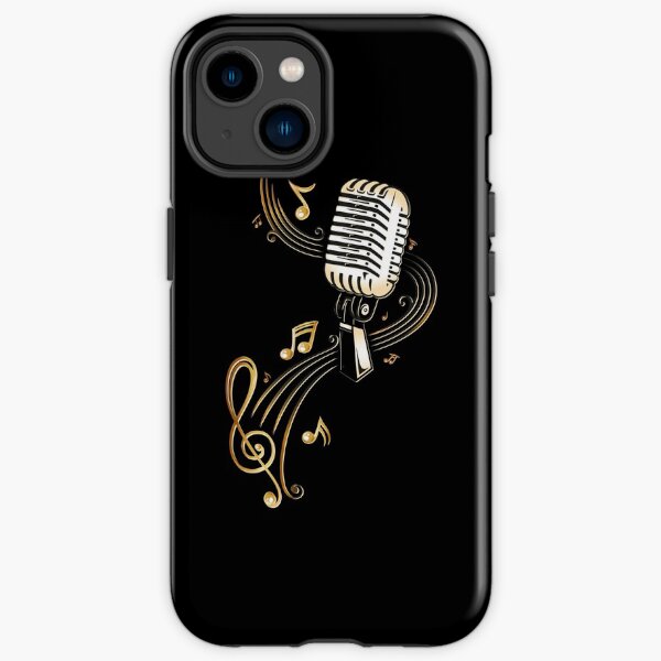 Retro microphone with music notes and clef. iPhone Tough Case