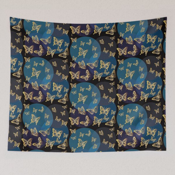 Item preview, Borboletas douradas a frente de círculos azuis designed and sold by GirlaineSQ.