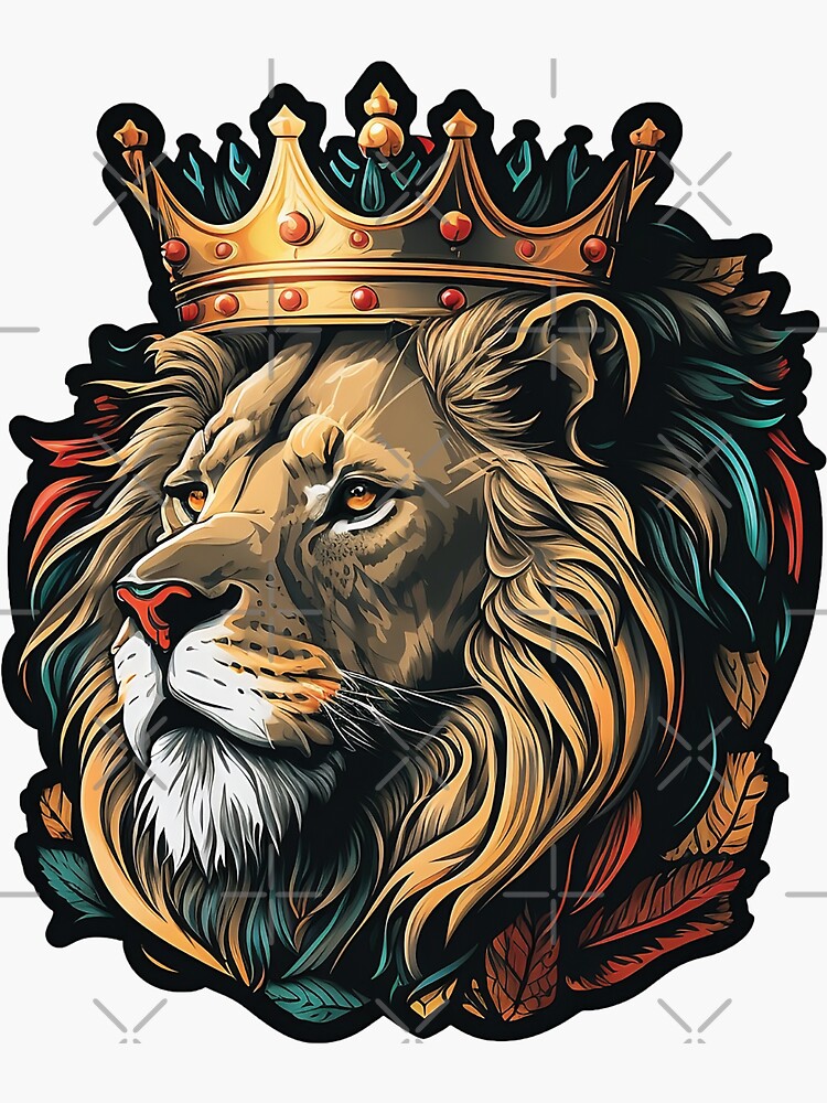 Pegatina for Sale con la obra «Rey león con corona dorada con joyas» de  DigitalD00DLES