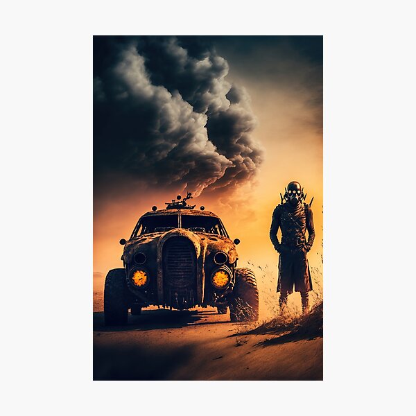 Vista previa del artículo con la obra «Hot Rod en un mundo postapocalíptico, sin nombre #2», diseñado y vendido por RodZnRoll.