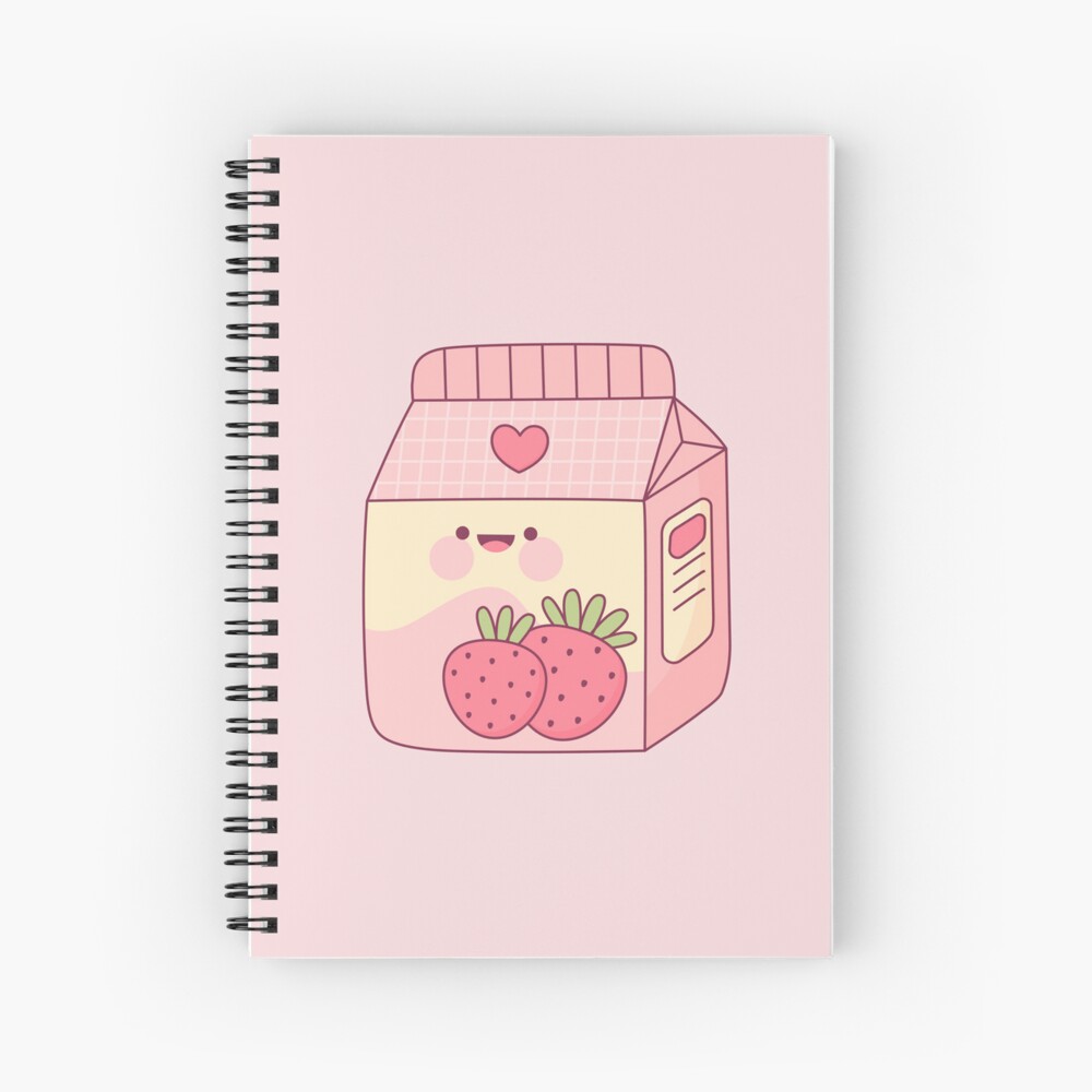 Kawaii Japanese Strawberry Milk Juice Digital Art Design  Spiral Notebook  for Sale by deepastelpink