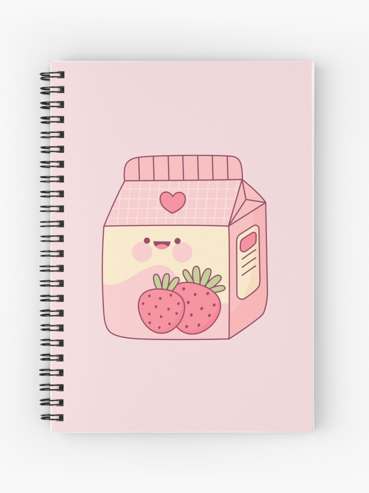 Kawaii Japanese Strawberry Milk Juice Digital Art Design  Spiral Notebook  for Sale by deepastelpink