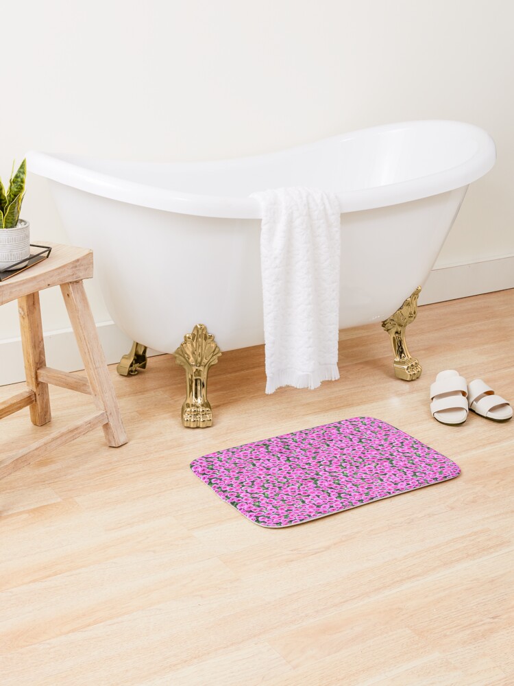 Thumbnail 2 of 6, Bath Mat, Pink Roses Flowers Pattern designed and sold by bimbys.