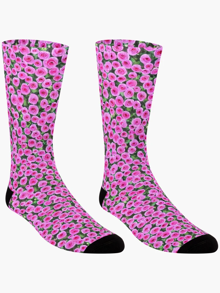 Thumbnail 3 of 5, Socks, Pink Roses Flowers Pattern designed and sold by Sweet Zoe Shop.