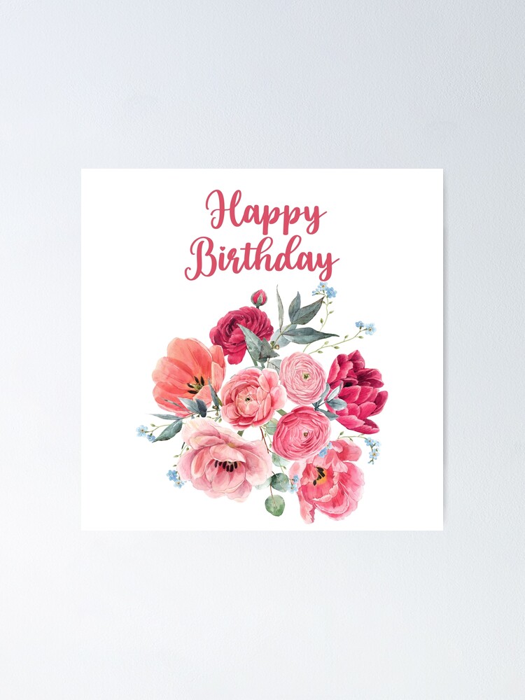 Vintage Red Roses Happy Birthday  Poster for Sale by silviaol