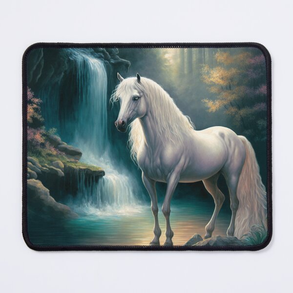 Item preview, White Horse with Flowing Mane and Blue Eyes Bathing in the Waterfall designed and sold by Dragonstrom.